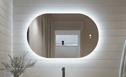 Ovalus veidrodis su LED apšvietimu 80x50/50x80 cm, dviejų spalvų, jutiklinis jungiklis, šildymo kilimėlis