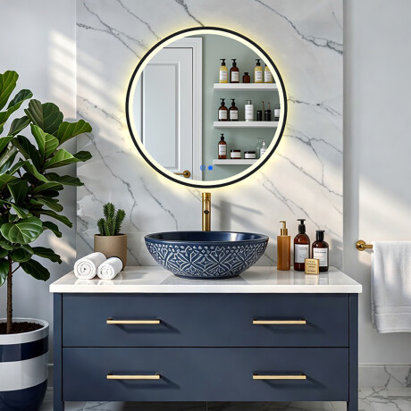 Apvalus veidrodis su LED apšvietimu juodame aliuminio rėme #8