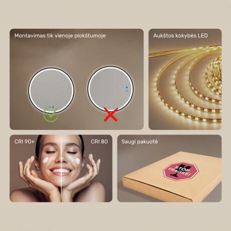 Apvalus LED apšviestas veidrodis - 60/80 cm sidabriniame aliuminio rėme #7