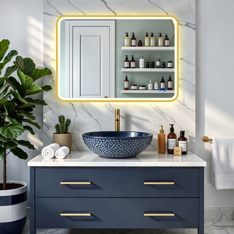 Užapvalintas LED veidrodis auksiniame aliuminio rėme #8