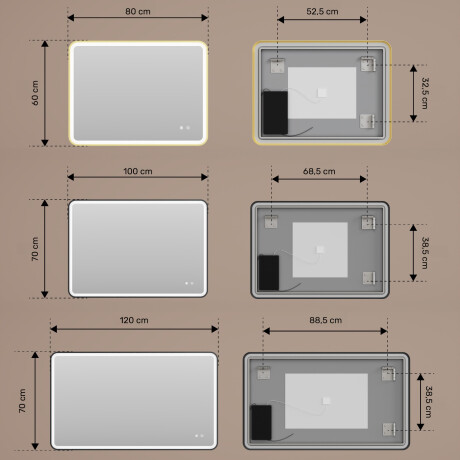 Apvalus LED veidrodis su apšvietimu - 80x60/100x70/120x70 cm sidabriniame aliuminio rėme #3