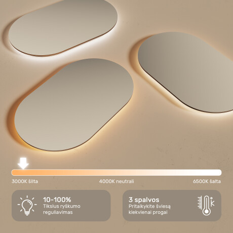 Apvalus LED veidrodis su apšvietimu - 80x60/100x70/120x70 cm sidabriniame aliuminio rėme #5