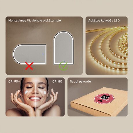 Netaisyklingos formos veidrodis su LED apšvietimu juodame aliuminio rėme #7