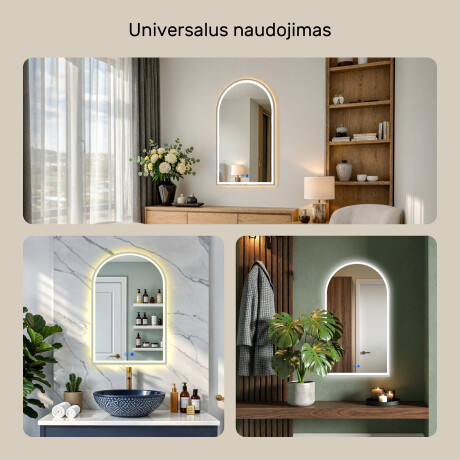 Netaisyklingos formos LED apšviestas veidrodis – 60x90/70x100 cm sidabriniame aliuminio rėme #4