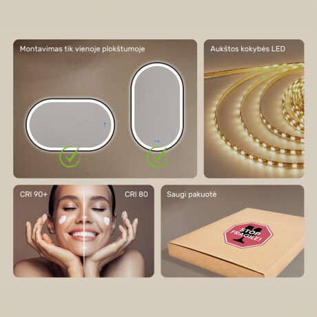 Ovalus LED apšviestas veidrodis juodame aliuminio rėme #7