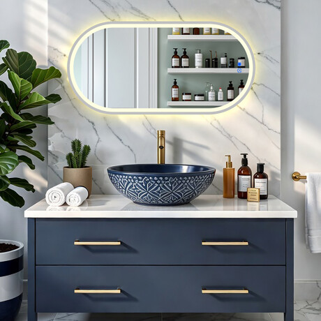 Ovalus LED apšviestas veidrodis – 50x80/50x100 cm sidabriniame aliuminio rėme #8