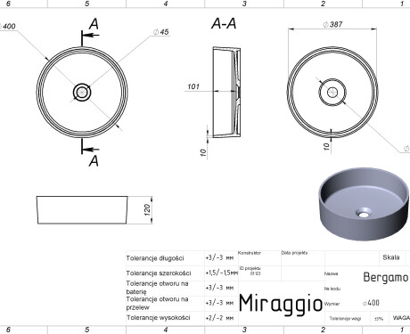 BERGAMO MATT praustuvė