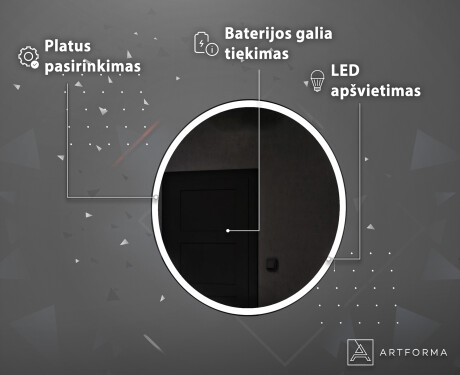 Akumuliatorinis apvalus vonios veidrodis su LED L76 #4