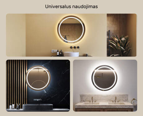 Apvalus apšviestas vonios veidrodis 80cm su šaltu LED apšvietimu 7000K, šiltu apšvietimu 3000K arba neutraliu apšvietimu 4500K #2