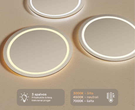 Apvalus apšviestas vonios veidrodis 80cm su šaltu LED apšvietimu 7000K, šiltu apšvietimu 3000K arba neutraliu apšvietimu 4500K #3