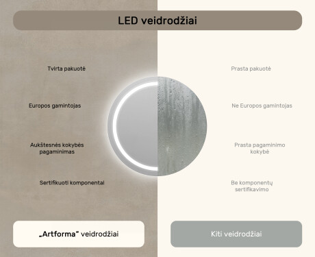 Apvalus apšviestas vonios veidrodis 80cm su šaltu LED apšvietimu 7000K, šiltu apšvietimu 3000K arba neutraliu apšvietimu 4500K #6