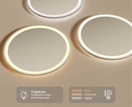 Apvalus apšviestas vonios veidrodis 60cm su šaltu LED apšvietimu 7000K, šiltu apšvietimu 3000K arba neutraliu apšvietimu 4500K #3
