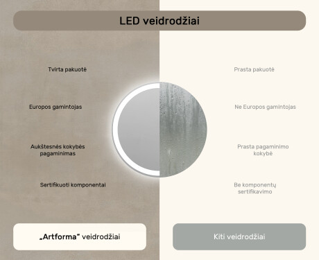 Apvalus apšviestas vonios veidrodis 60cm su šaltu LED apšvietimu 7000K, šiltu apšvietimu 3000K arba neutraliu apšvietimu 4500K #6