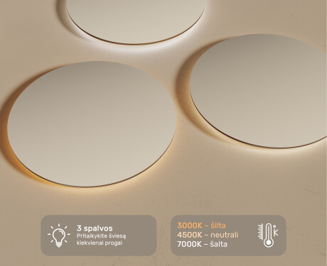 Apvalus apšviestas vonios veidrodis 80cm su šaltu LED apšvietimu 7000K, šiltu apšvietimu 3000K arba neutraliu apšvietimu 4500K #3