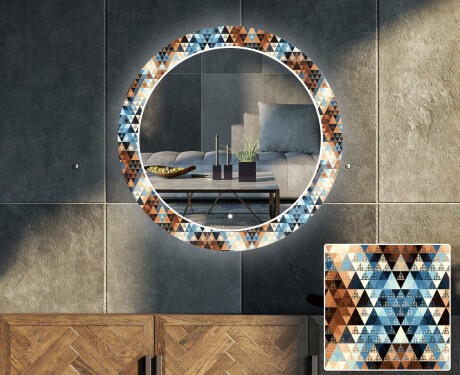 Apvalus dekoratyvinis veidrodis su LED apšvietimu svetainei - color triangles #1