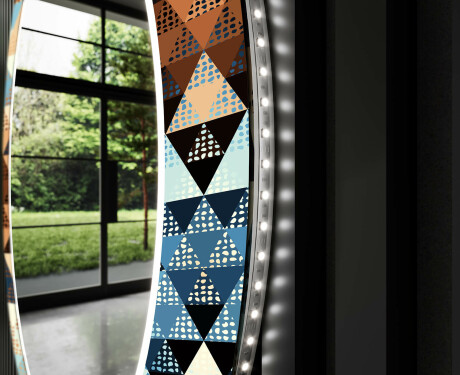 Apvalus dekoratyvinis veidrodis su LED apšvietimu svetainei - color triangles #11