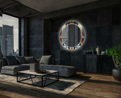 Apvalus dekoratyvinis veidrodis su LED apšvietimu svetainei - color triangles #12