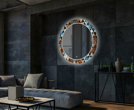Apvalus dekoratyvinis veidrodis su LED apšvietimu svetainei - color triangles #2
