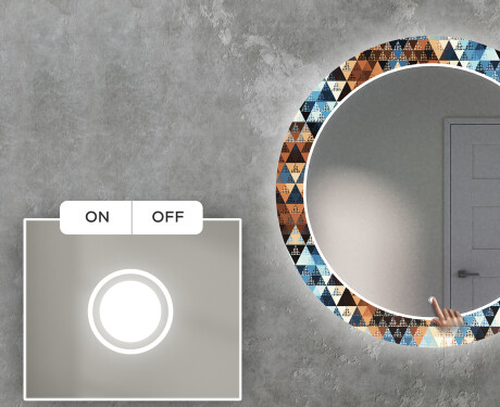 Apvalus dekoratyvinis veidrodis su LED apšvietimu svetainei - color triangles #4