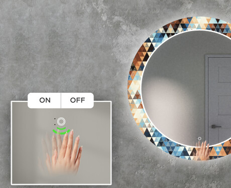 Apvalus dekoratyvinis veidrodis su LED apšvietimu svetainei - color triangles #5