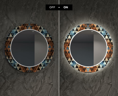 Apvalus dekoratyvinis veidrodis su LED apšvietimu svetainei - color triangles #7