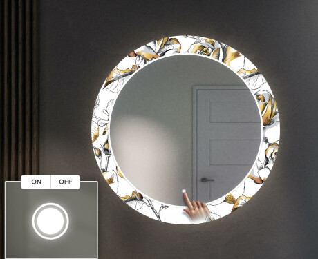 Apvalus dekoratyvinis veidrodis su LED apšvietimu prieškambariui - golden flowers #4