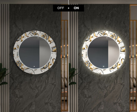 Apvalus dekoratyvinis veidrodis su LED apšvietimu prieškambariui - golden flowers #7