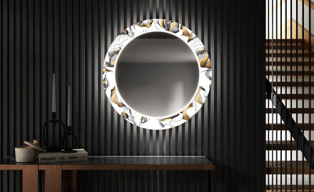 Apvalus dekoratyvinis veidrodis su LED apšvietimu prieškambariui - golden flowers