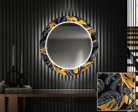 Apvalus dekoratyvinis veidrodis su LED apšvietimu prieškambariui - autumn jungle #1