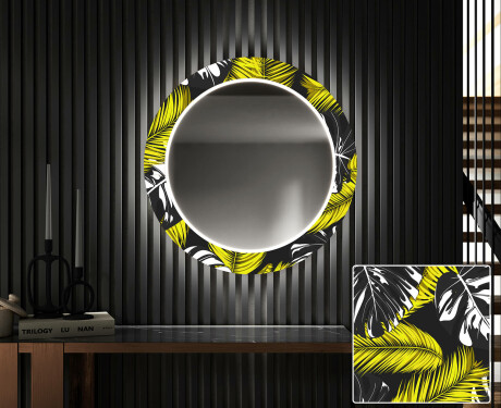 Apvalus dekoratyvinis veidrodis su LED apšvietimu prieškambariui - gold jungle