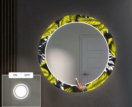 Apvalus dekoratyvinis veidrodis su LED apšvietimu prieškambariui - gold jungle #4