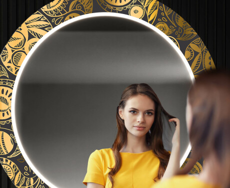 Apvalus dekoratyvinis veidrodis su LED apšvietimu prieškambariui - ancient pattern #12