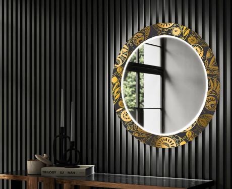 Apvalus dekoratyvinis veidrodis su LED apšvietimu prieškambariui - ancient pattern #2