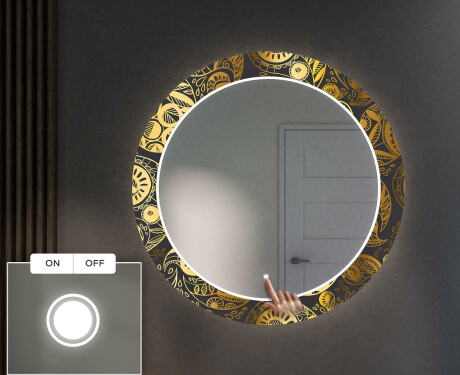 Apvalus dekoratyvinis veidrodis su LED apšvietimu prieškambariui - ancient pattern #4