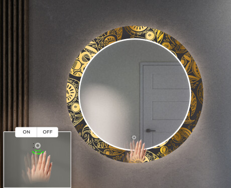 Apvalus dekoratyvinis veidrodis su LED apšvietimu prieškambariui - ancient pattern #5