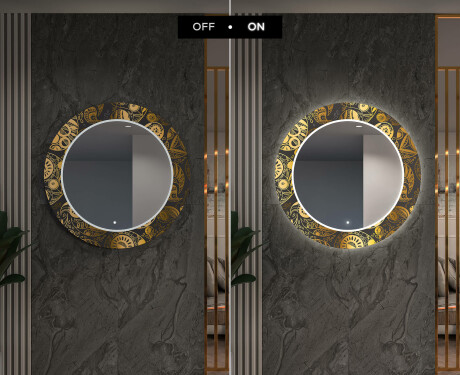 Apvalus dekoratyvinis veidrodis su LED apšvietimu prieškambariui - ancient pattern #7