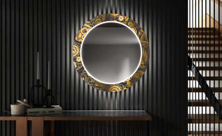 Apvalus dekoratyvinis veidrodis su LED apšvietimu prieškambariui - ancient pattern