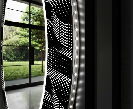 Apvalus dekoratyvinis veidrodis su LED apšvietimu svetainei - dark wave #11