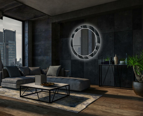 Apvalus dekoratyvinis veidrodis su LED apšvietimu svetainei - dark wave #12
