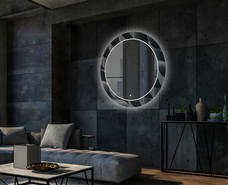 Apvalus dekoratyvinis veidrodis su LED apšvietimu svetainei - dark wave #2