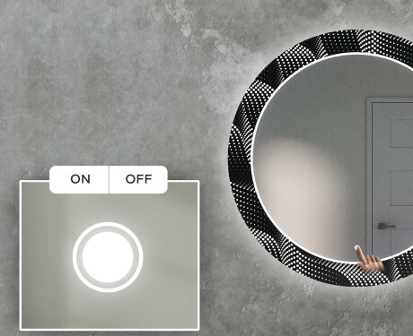 Apvalus dekoratyvinis veidrodis su LED apšvietimu svetainei - dark wave #4