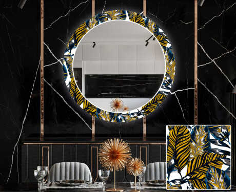 Apvalus dekoratyvinis veidrodis su LED apšvietimu prieškambariui - colorful leaves