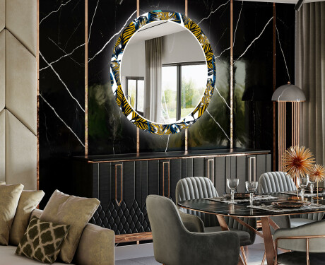 Apvalus dekoratyvinis veidrodis su LED apšvietimu prieškambariui - colorful leaves #2