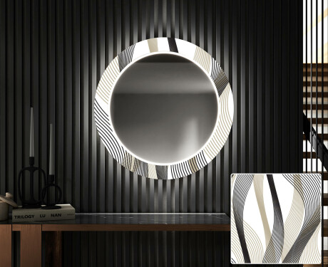Apvalus dekoratyvinis veidrodis su LED apšvietimu prieškambariui - waves