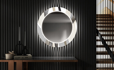 Apvalus dekoratyvinis veidrodis su LED apšvietimu prieškambariui - waves