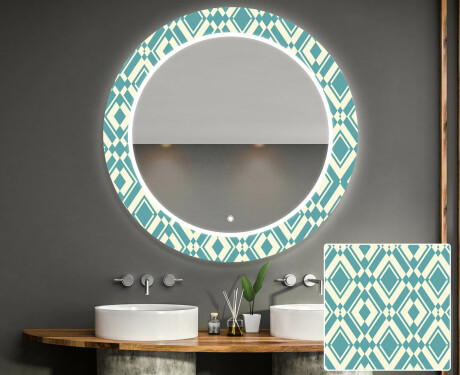 Apvalus dekoratyvinis veidrodis su LED apšvietimu - voniai - abstract seamless
