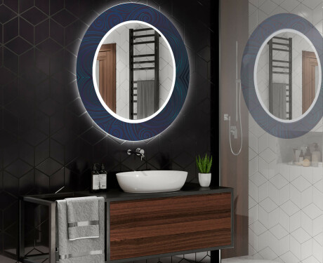 Apvalus dekoratyvinis veidrodis su LED apšvietimu - voniai  - blue drawing #2