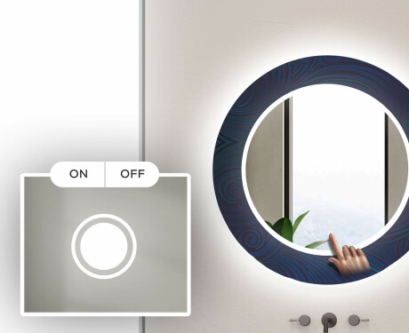 Apvalus dekoratyvinis veidrodis su LED apšvietimu - voniai  - blue drawing #4