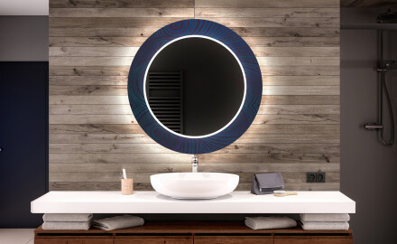 Apvalus dekoratyvinis veidrodis su LED apšvietimu - voniai  - blue drawing