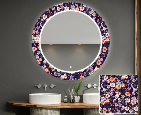 Apvalus dekoratyvinis veidrodis su LED apšvietimu – voniai  - elegant flowers